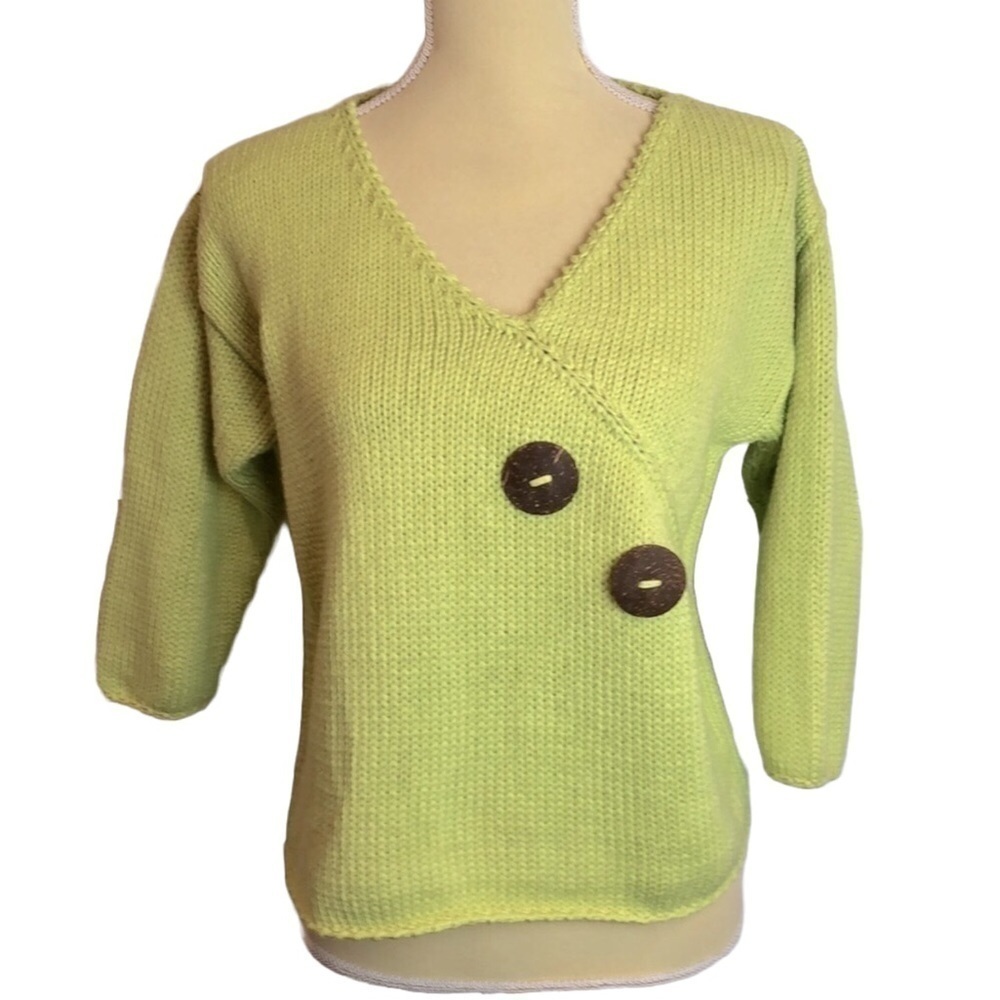 Pure Handknit 100%‎ Cotton Trendy Green Sweater